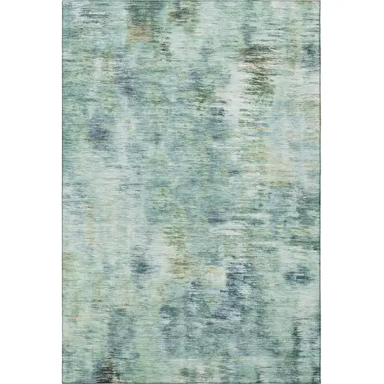 Teal Green And Ivory Abstract Washable Area Rug With UV Protection Photo 5