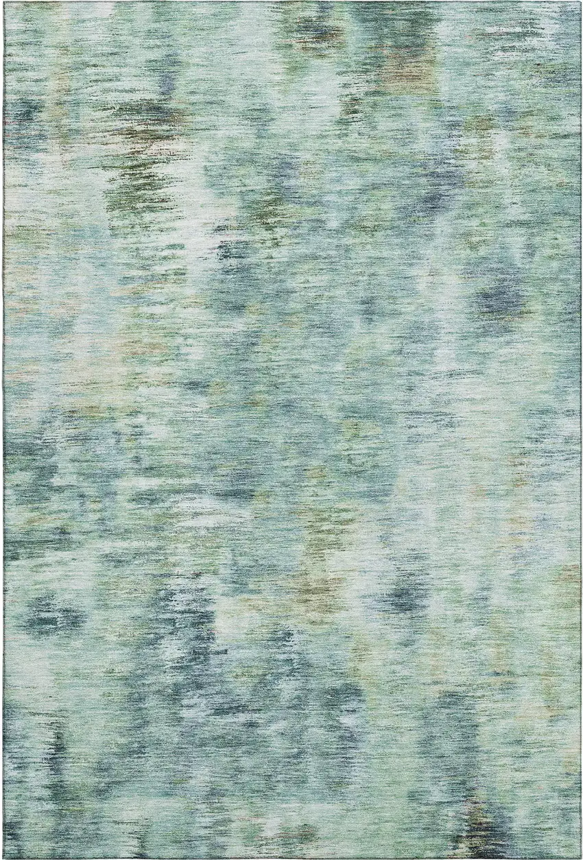 Teal Green And Ivory Abstract Washable Area Rug With UV Protection Photo 1