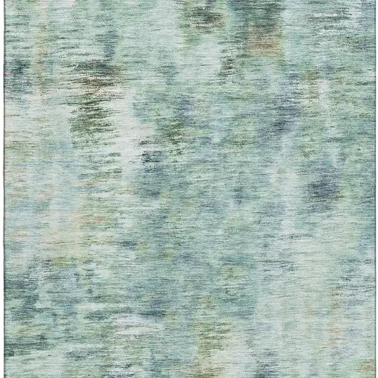 Teal Green And Ivory Abstract Washable Area Rug With UV Protection Photo 3