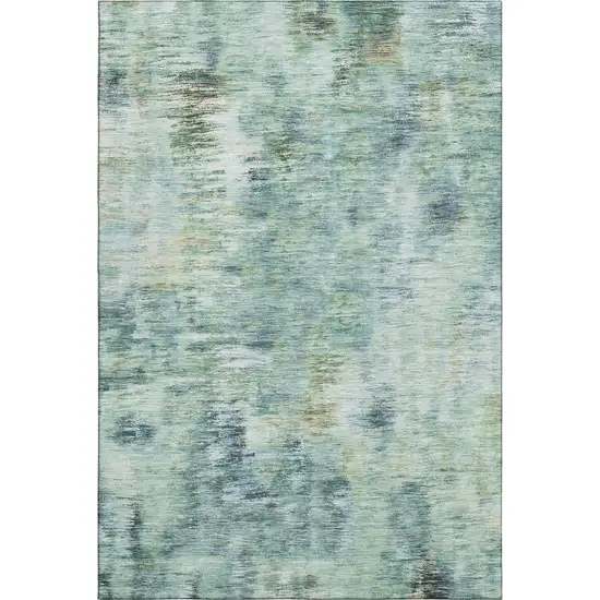 Teal Green And Ivory Abstract Washable Area Rug With UV Protection Photo 1