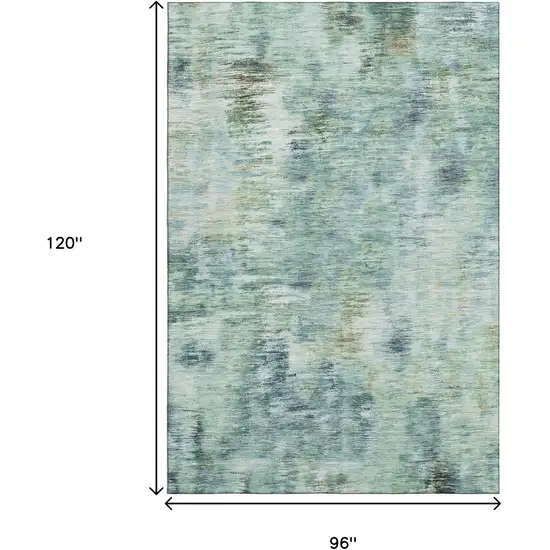 Teal Green And Ivory Abstract Washable Area Rug With UV Protection Photo 3