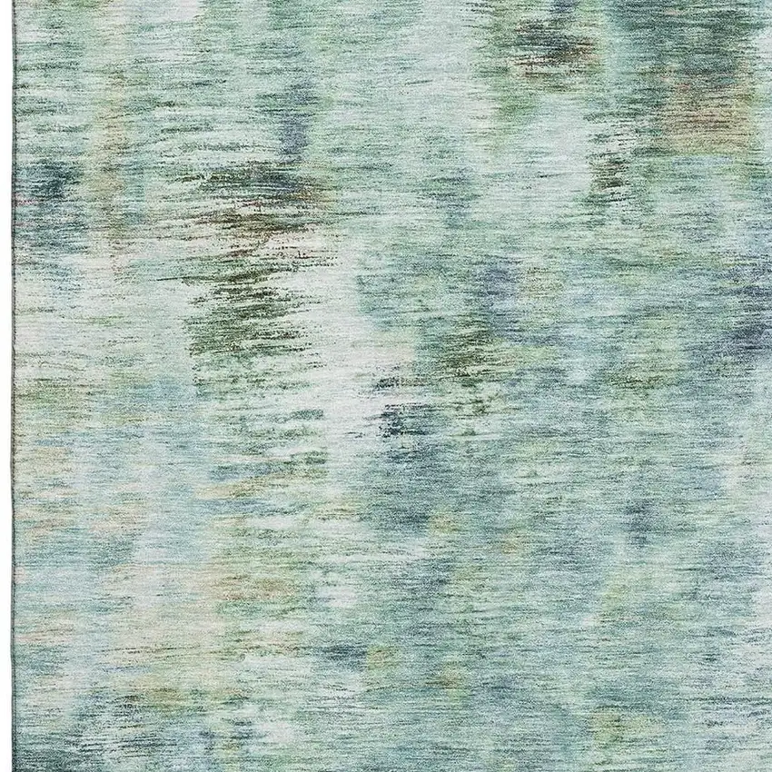 Teal Green And Ivory Abstract Washable Area Rug With UV Protection Photo 3