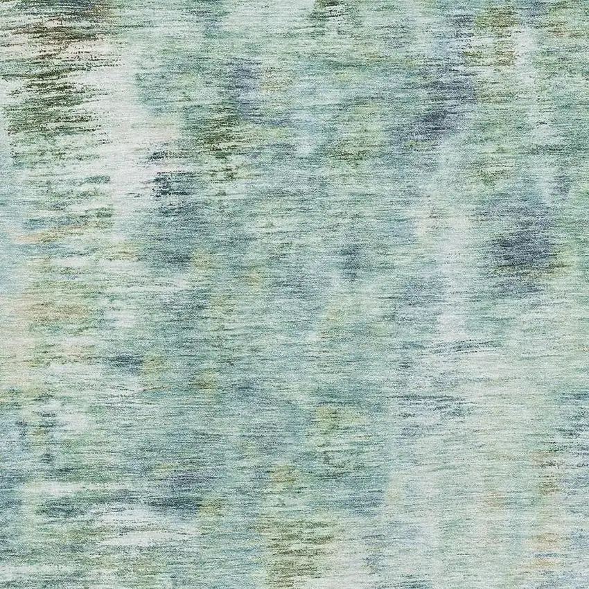 Teal Green And Ivory Abstract Washable Area Rug With UV Protection Photo 3