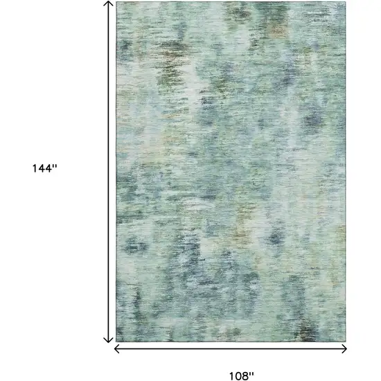 Teal Green And Ivory Abstract Washable Area Rug With UV Protection Photo 3
