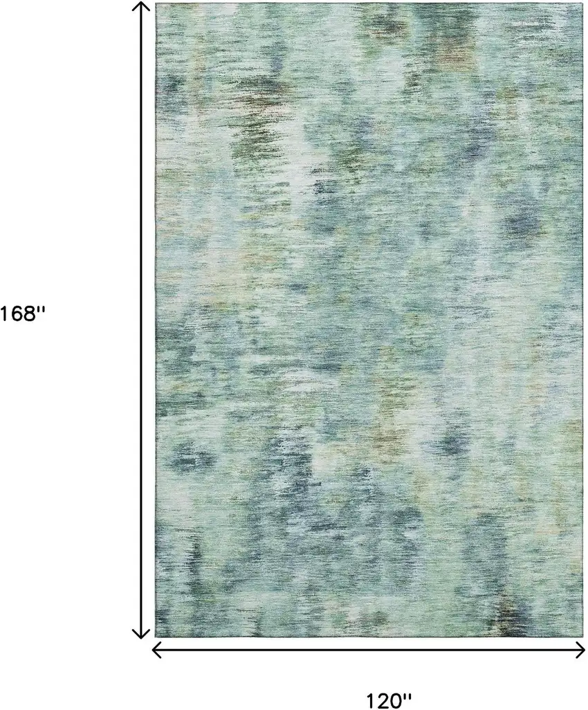 Teal Green And Ivory Abstract Washable Area Rug With UV Protection Photo 3