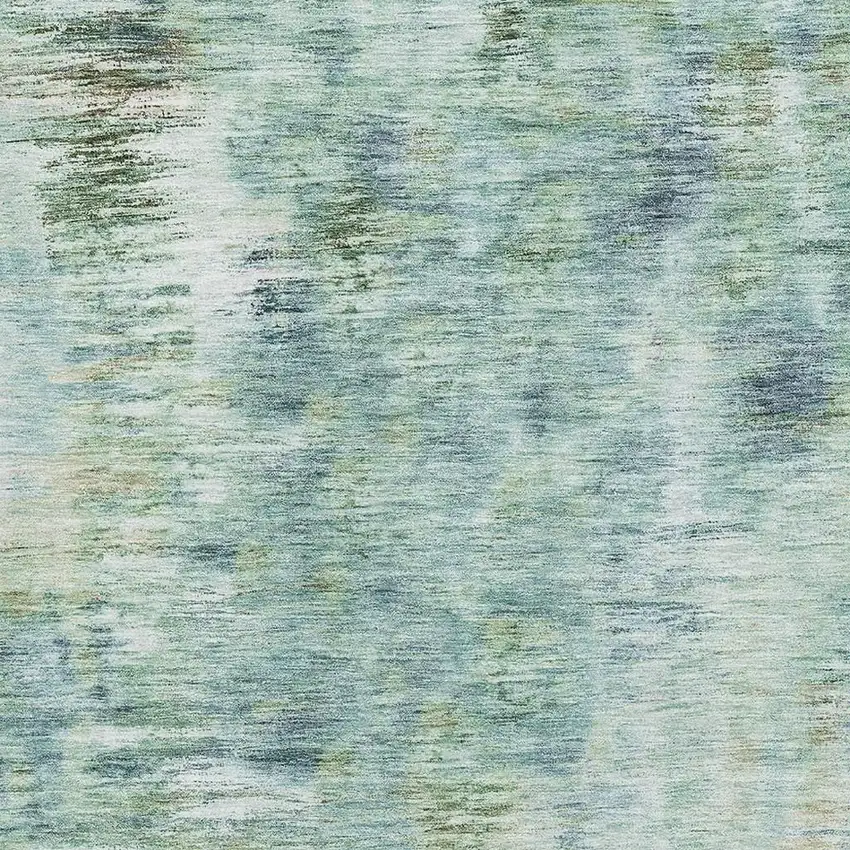 Teal Green And Ivory Abstract Washable Area Rug With UV Protection Photo 3