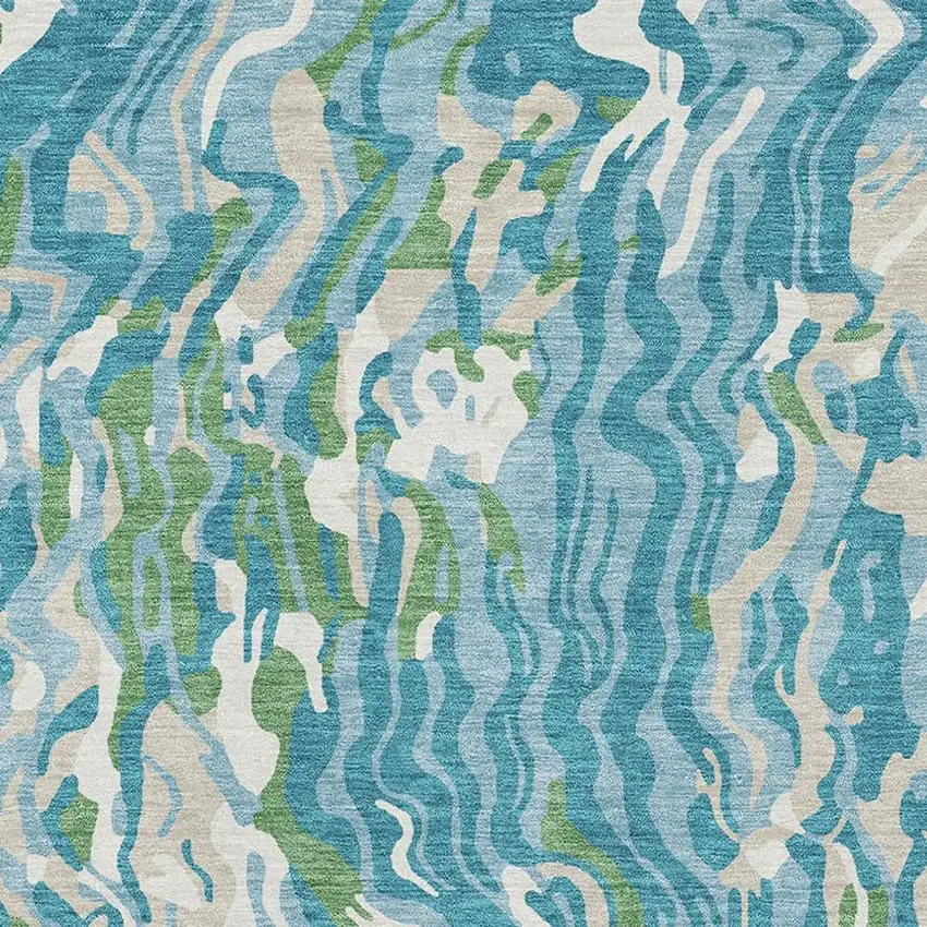 Teal Green And Ivory Abstract Washable Area Rug With UV Protection Photo 2