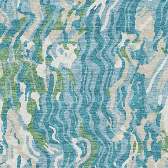 Teal Green And Ivory Abstract Washable Area Rug With UV Protection Photo 2