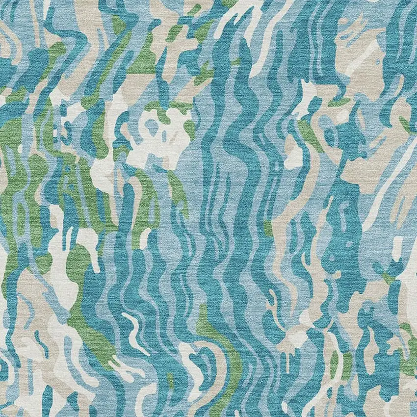 Teal Green And Ivory Abstract Washable Area Rug With UV Protection Photo 2