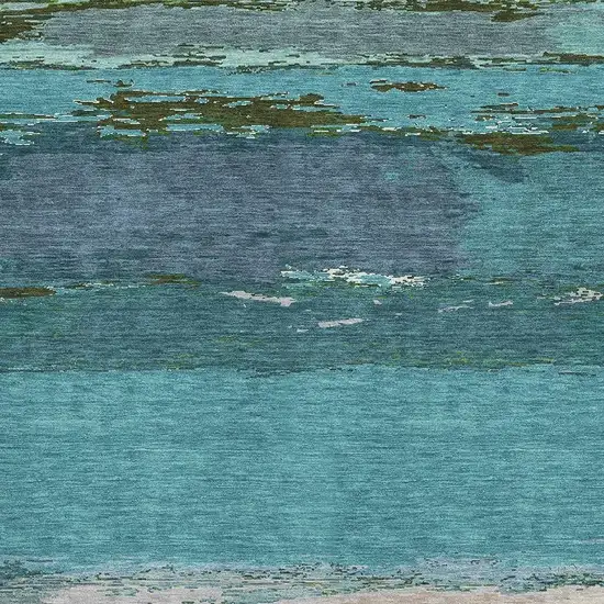 Teal Green And Ivory Abstract Washable Area Rug With UV Protection Photo 2