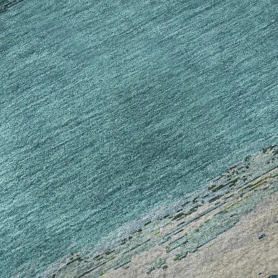 Teal Green And Ivory Abstract Washable Area Rug With UV Protection Photo 9