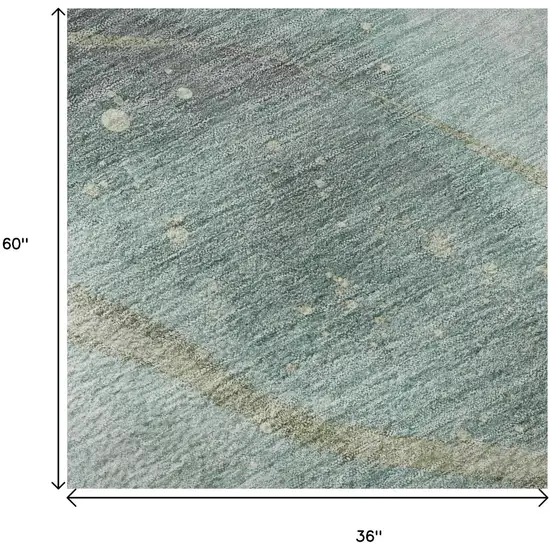 Teal Green And Ivory Abstract Washable Area Rug With UV Protection Photo 9