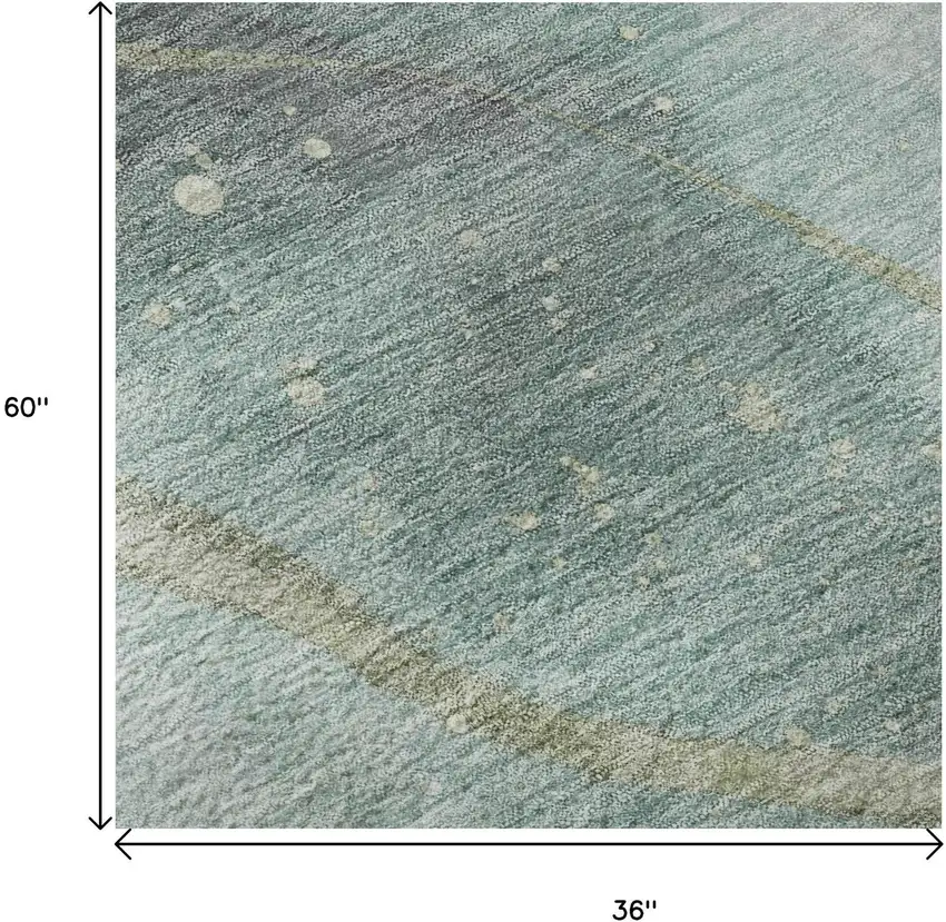 Teal Green And Ivory Abstract Washable Area Rug With UV Protection Photo 9
