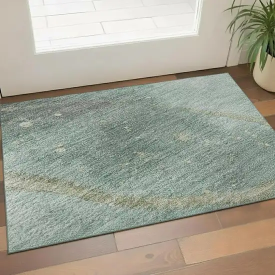 Teal Green And Ivory Abstract Washable Area Rug With UV Protection Photo 2
