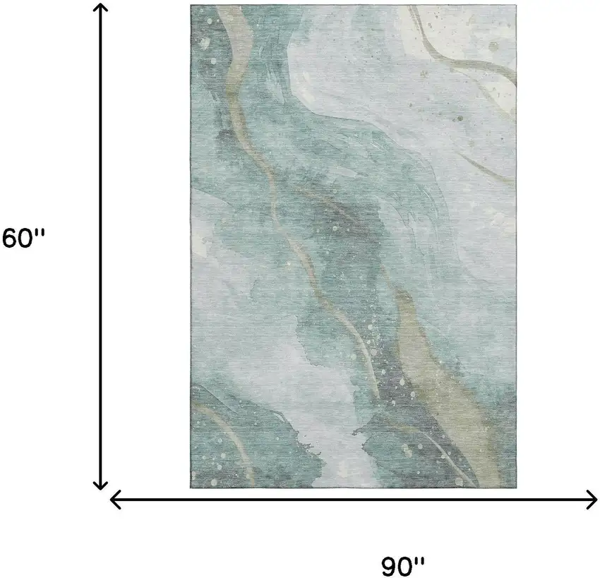 Teal Green And Ivory Abstract Washable Area Rug With UV Protection Photo 7