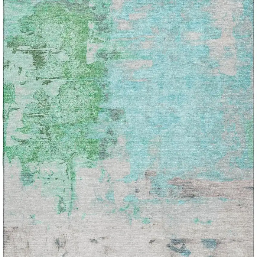 Teal Green And Ivory Abstract Washable Area Rug With UV Protection Photo 4