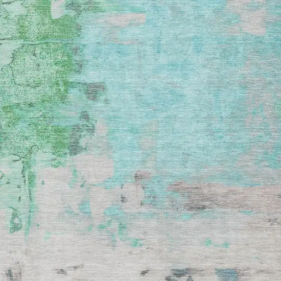 Teal Green And Ivory Abstract Washable Area Rug With UV Protection Photo 3