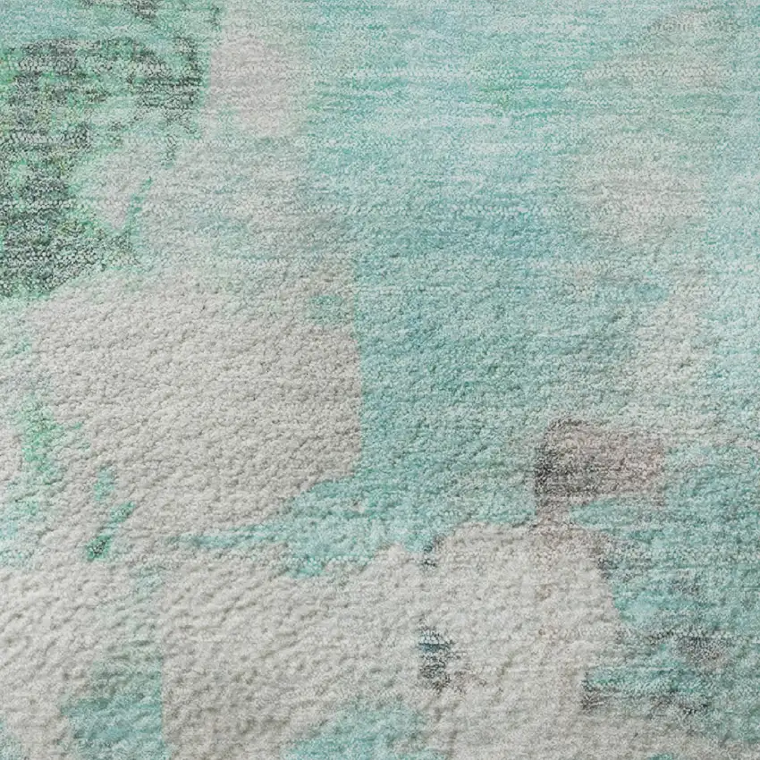 Teal Green And Ivory Abstract Washable Area Rug With UV Protection Photo 8