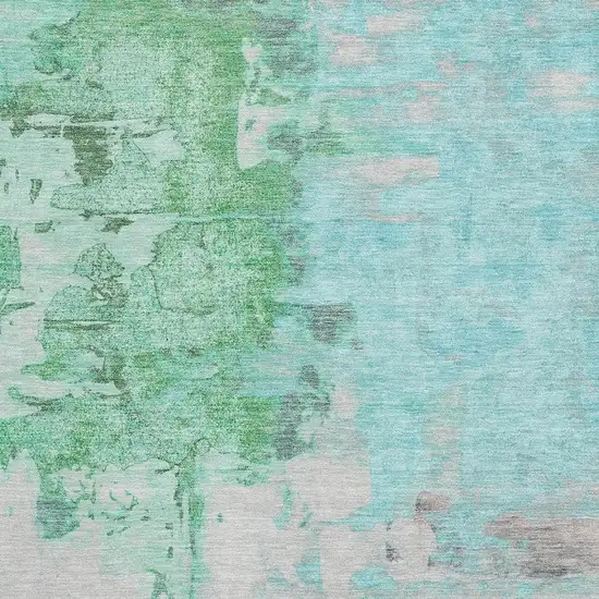 Teal Green And Ivory Abstract Washable Area Rug With UV Protection Photo 3