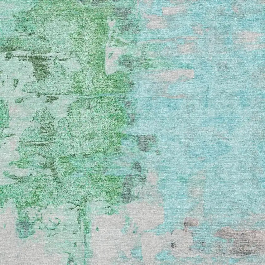 Teal Green And Ivory Abstract Washable Area Rug With UV Protection Photo 3