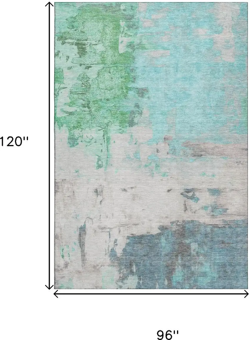 Teal Green And Ivory Abstract Washable Area Rug With UV Protection Photo 9