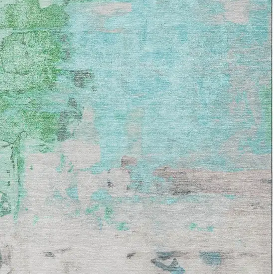 Teal Green And Ivory Abstract Washable Area Rug With UV Protection Photo 3