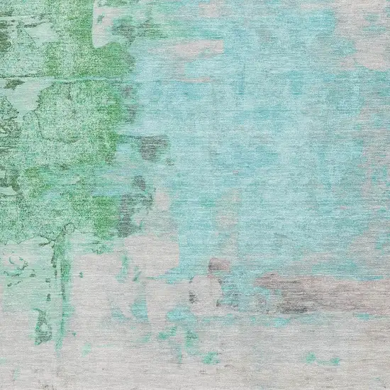 Teal Green And Ivory Abstract Washable Area Rug With UV Protection Photo 3