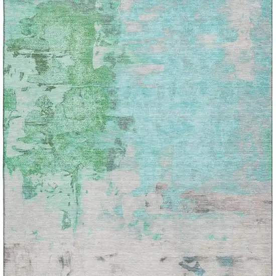 Teal Green And Ivory Abstract Washable Area Rug With UV Protection Photo 3