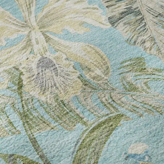Teal Green And Ivory Floral Washable Area Rug With UV Protection Photo 9