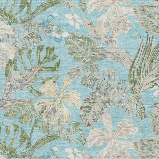 Teal Green And Ivory Floral Washable Area Rug With UV Protection Photo 2