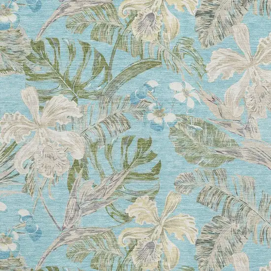 Teal Green And Ivory Floral Washable Area Rug With UV Protection Photo 2