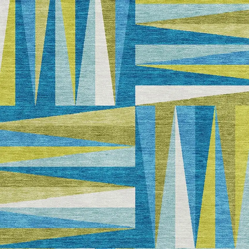 Teal Green And Ivory Geometric Washable Area Rug With UV Protection Photo 2