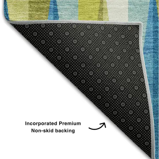 Teal Green And Ivory Geometric Washable Area Rug With UV Protection Photo 6