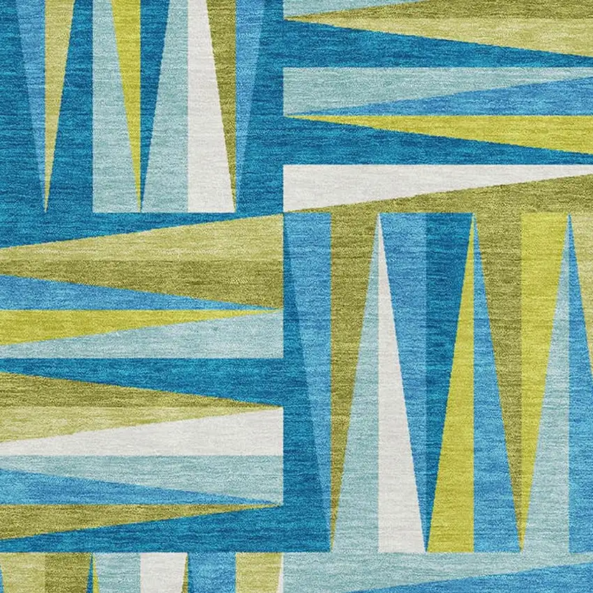 Teal Green And Ivory Geometric Washable Area Rug With UV Protection Photo 2