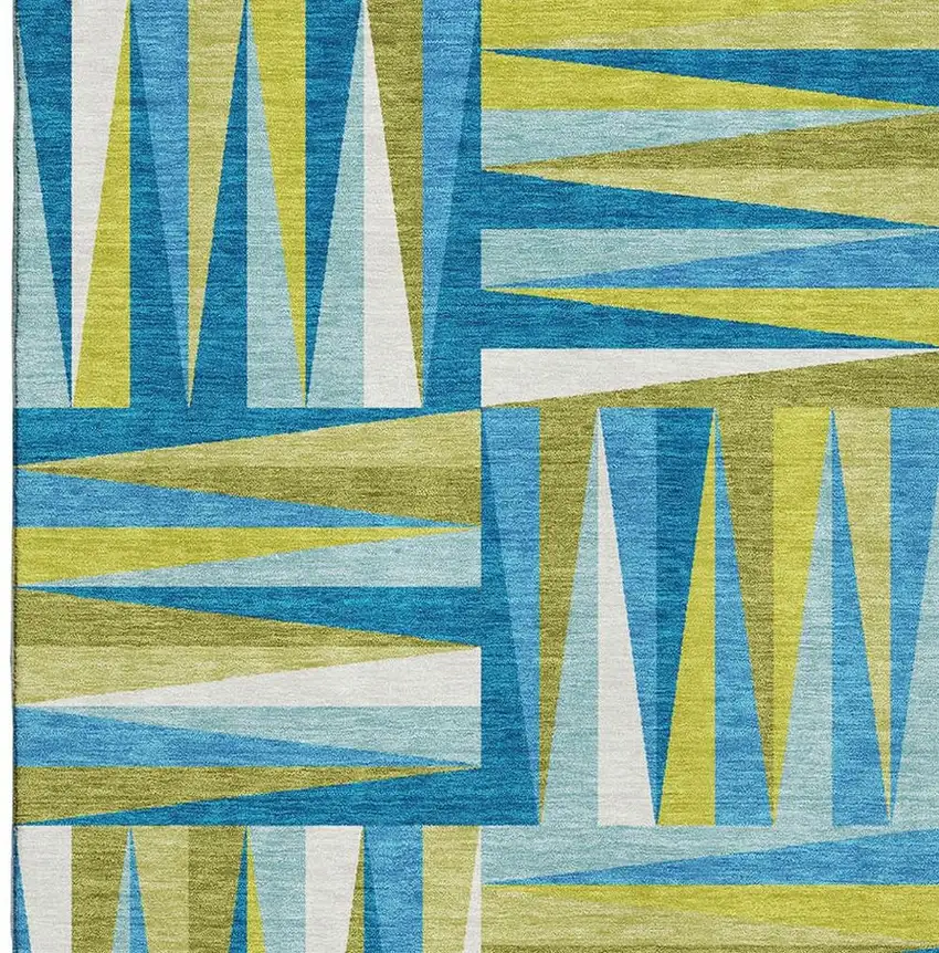 Teal Green And Ivory Geometric Washable Area Rug With UV Protection Photo 3