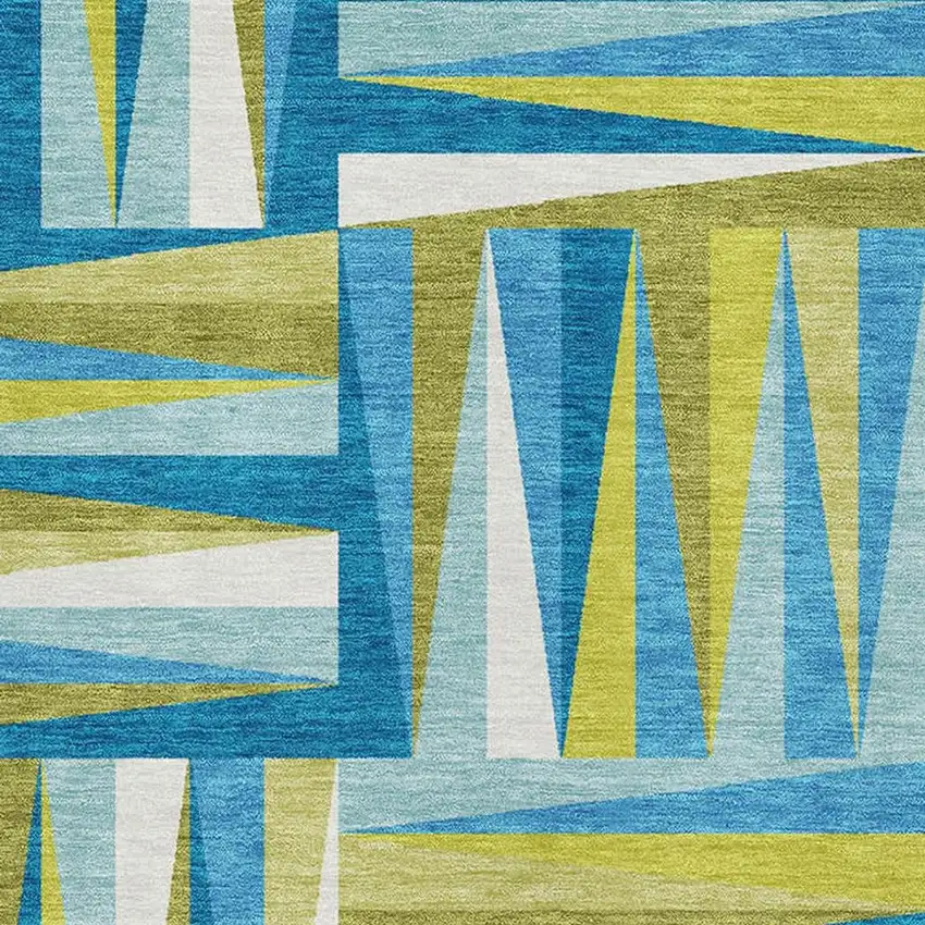 Teal Green And Ivory Geometric Washable Area Rug With UV Protection Photo 2