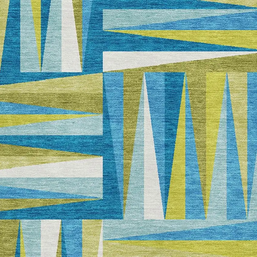 Teal Green And Ivory Geometric Washable Area Rug With UV Protection Photo 2