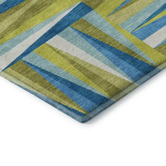 Teal Green And Ivory Geometric Washable Area Rug With UV Protection Photo 8