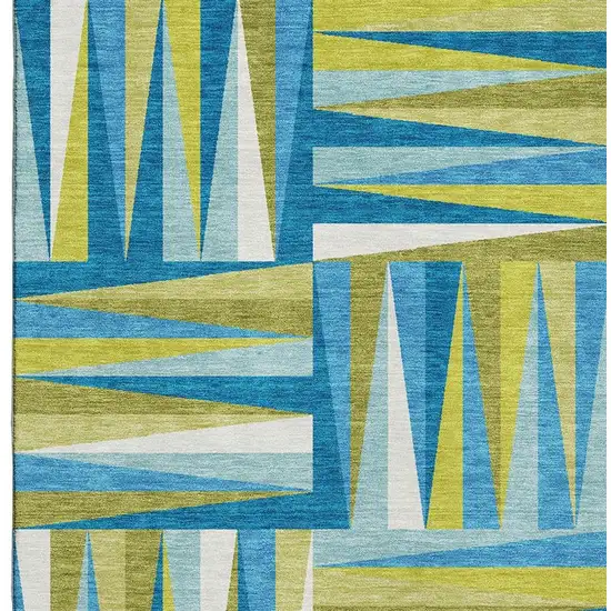 Teal Green And Ivory Geometric Washable Area Rug With UV Protection Photo 3