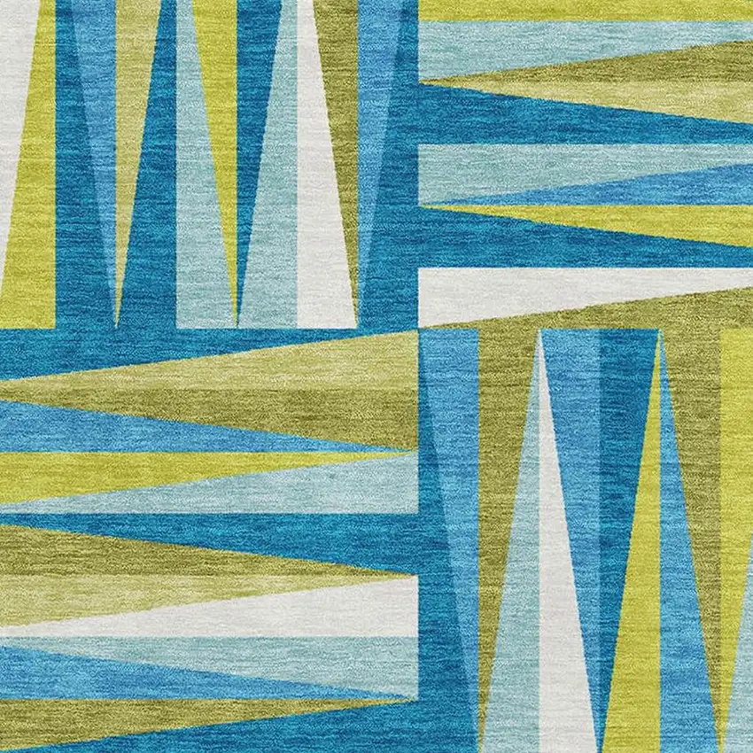 Teal Green And Ivory Geometric Washable Area Rug With UV Protection Photo 2