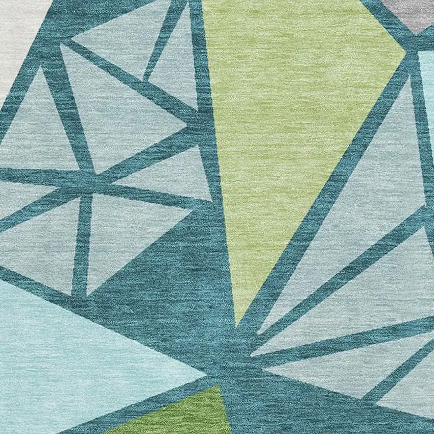 Teal Green And Ivory Geometric Washable Area Rug With UV Protection Photo 2