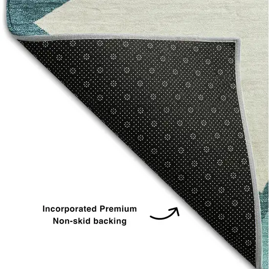 Teal Green And Ivory Geometric Washable Area Rug With UV Protection Photo 6