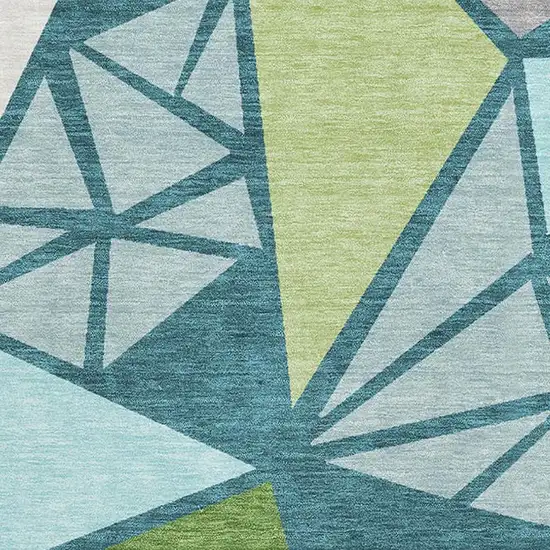 Teal Green And Ivory Geometric Washable Area Rug With UV Protection Photo 2