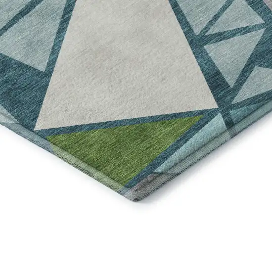 Teal Green And Ivory Geometric Washable Area Rug With UV Protection Photo 7