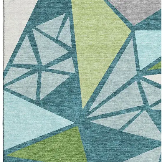 Teal Green And Ivory Geometric Washable Area Rug With UV Protection Photo 3