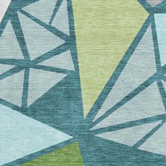 Teal Green And Ivory Geometric Washable Area Rug With UV Protection Photo 2