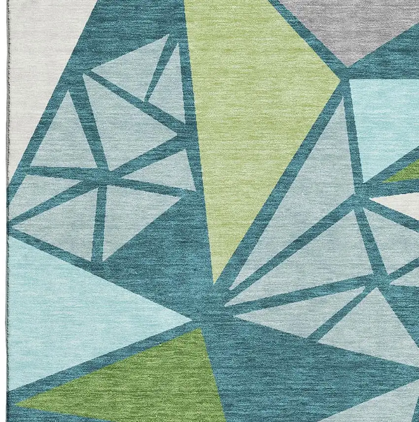 Teal Green And Ivory Geometric Washable Area Rug With UV Protection Photo 3