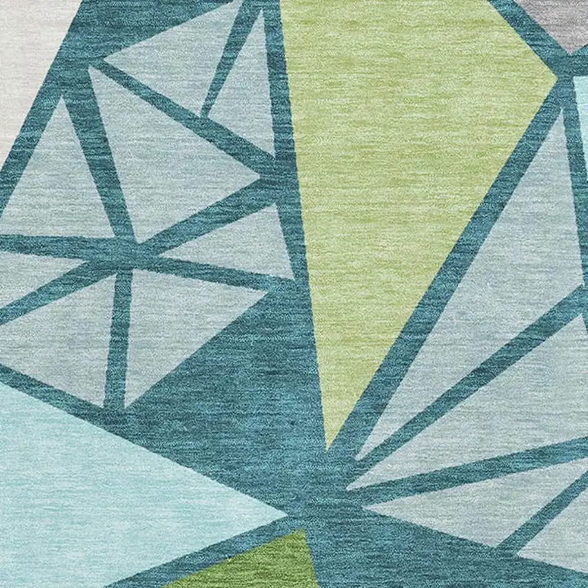 Teal Green And Ivory Geometric Washable Area Rug With UV Protection Photo 2