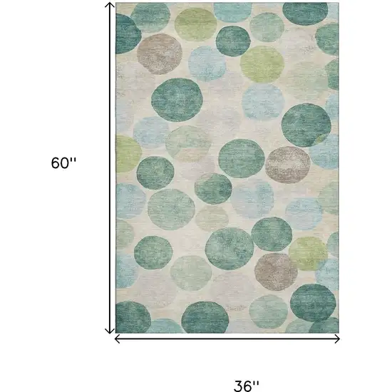 Teal Green And Ivory Geometric Washable Area Rug With UV Protection Photo 9