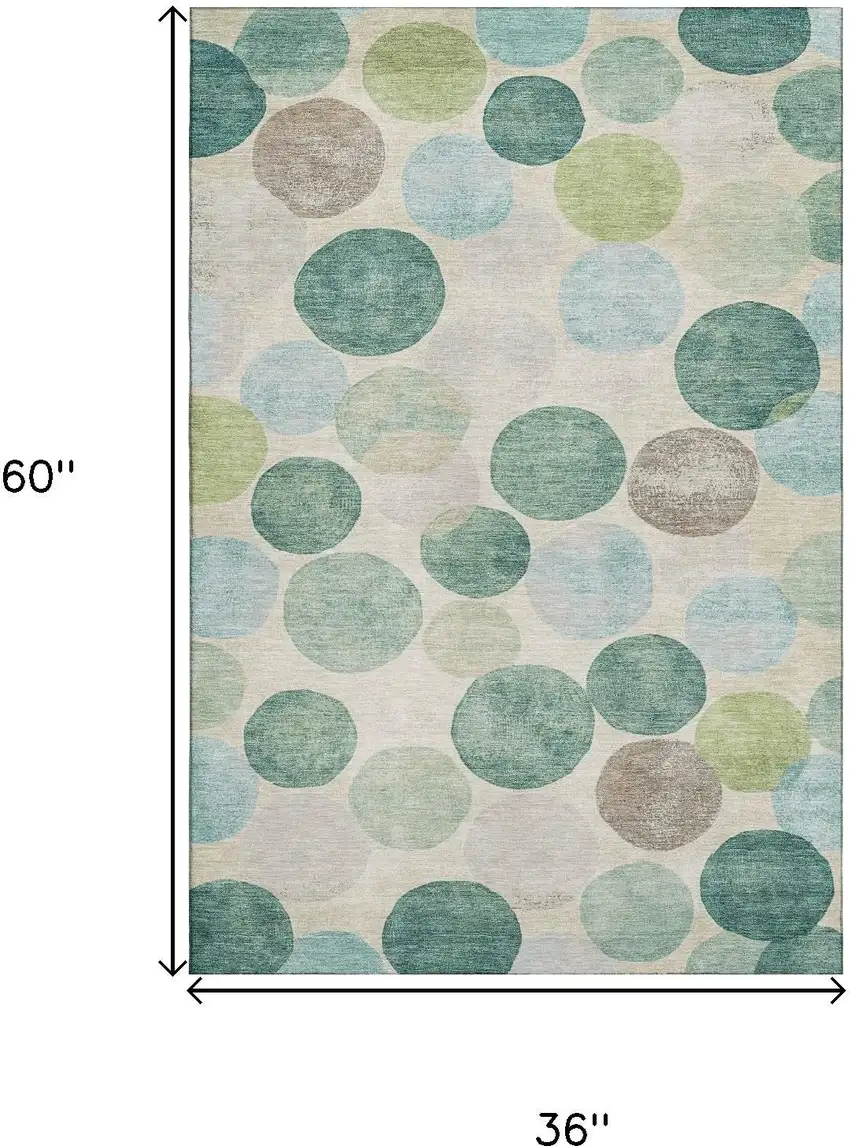 Teal Green And Ivory Geometric Washable Area Rug With UV Protection Photo 9